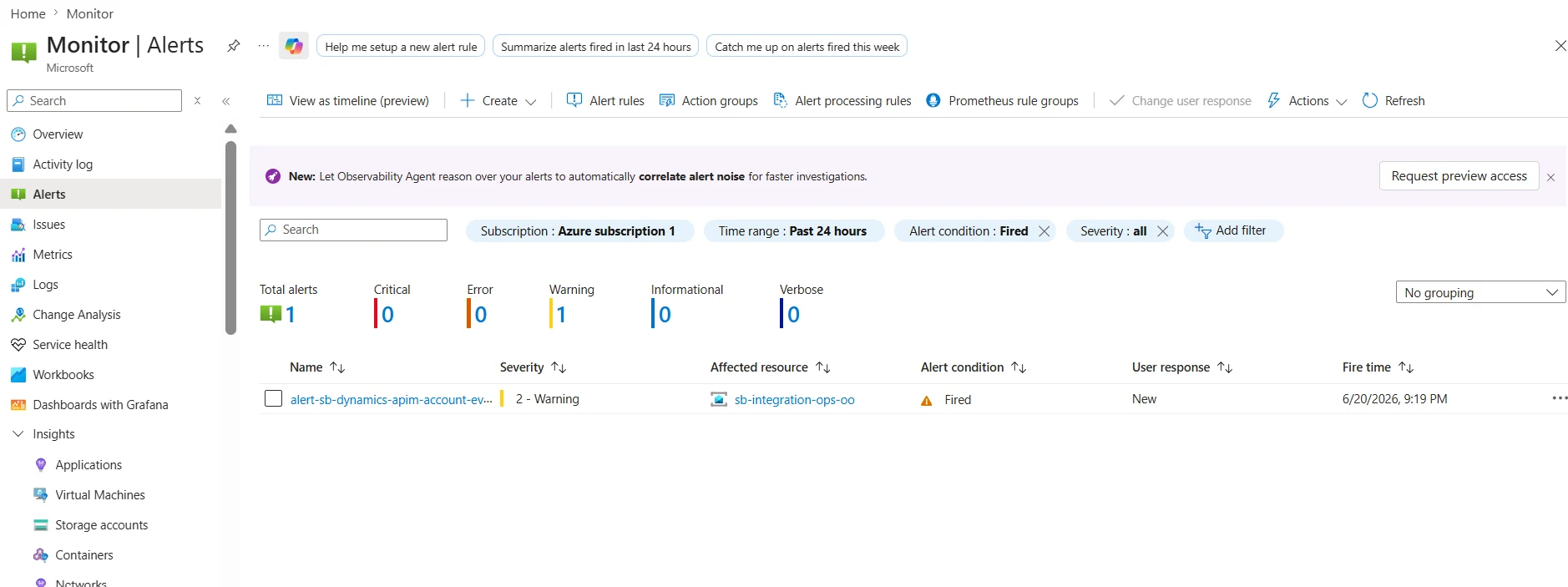 Azure Monitor backlog alert fired