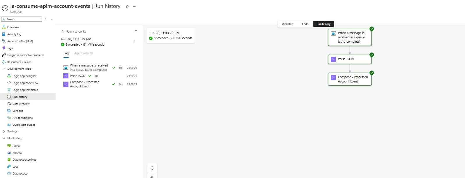 Consumer Logic App successful run