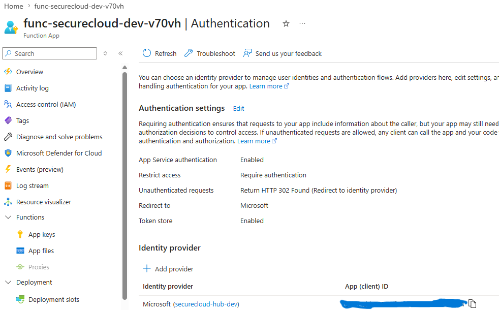 Easy Auth configuration