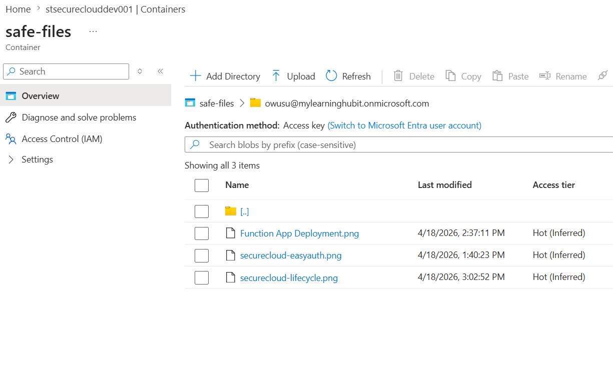 Safe files container showing verified clean uploads