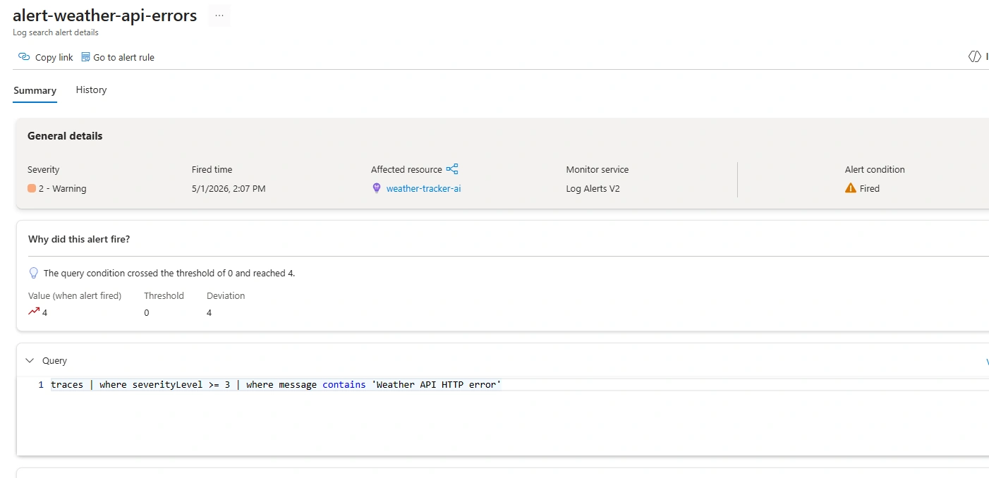 Log search alert detail