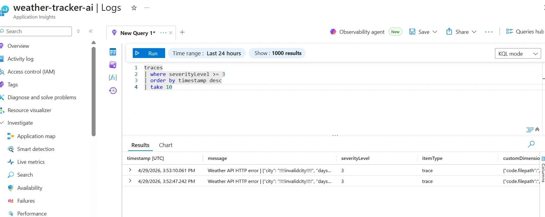 Application Insights traces