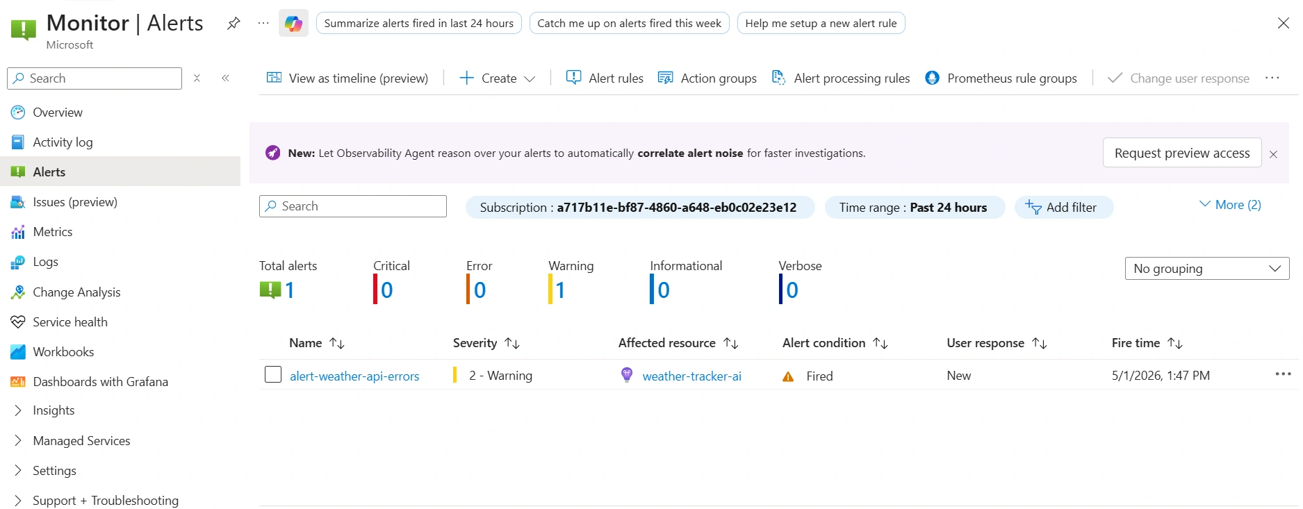 Azure Monitor fired alert